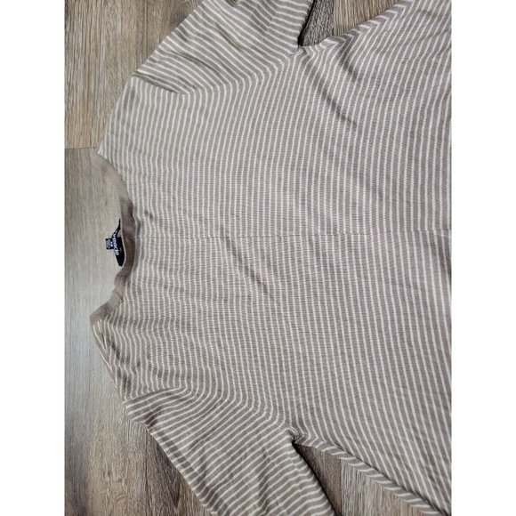 Threads Sakes Fifth Ave. Women's XS Sweater Beige Stripe Cardigan Asymmetric Hem - Picture 9 of 9